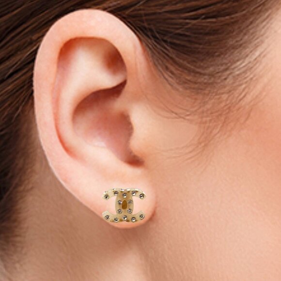 Chanel Pale Pink CC All over Crystal Piercing Earrings - Picture 2 of 4